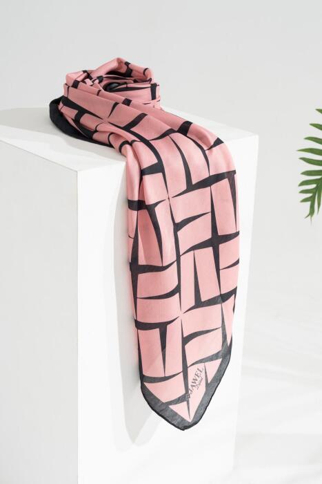 Kadın Tesettür Digital Desen 3 Soft Eşarp PEMBE 