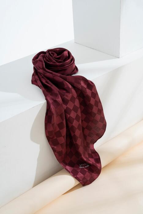 Kadın Dama Desenli Jakarlı Eşarp 100x100 Cm BORDO 