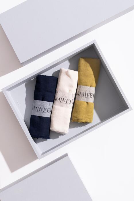 Kadın Konfor Şal Paketi (Koyu Lacivert-Krem-Yağ Yeşili) - Jawel