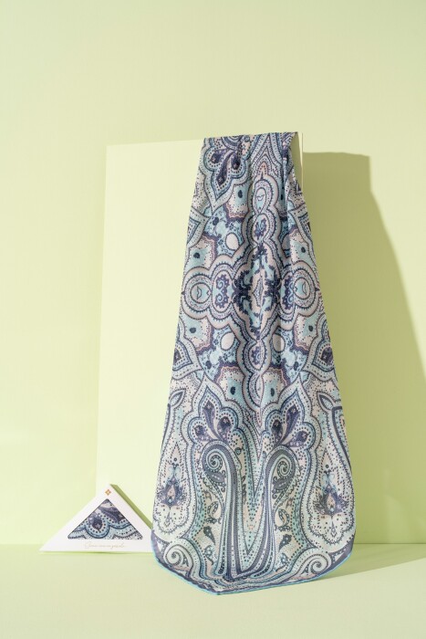 Kadın Etnik Desenli Soft Eşarp TURKUAZ - Jawel