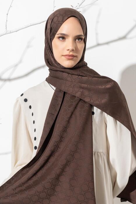 Kadın Geometrik Desen Jakarlı Şal ACI KAHVE 