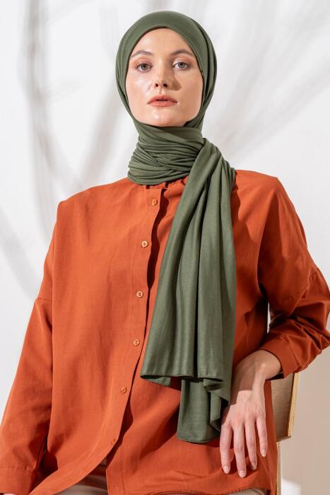 Kadın Tesettür Terletme Yapmayan İç Göstermez Penye Şal HAKİ - Jawel
