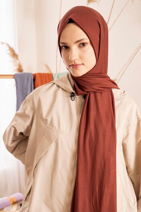 Kadın Tesettür Terletme Yapmayan İç Göstermez Penye Şal KİREMİT - Jawel