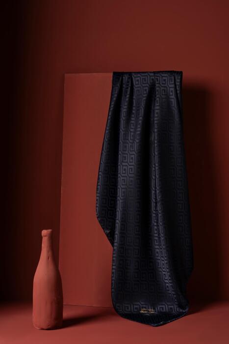 Kadın Mozaik Desenli Jakarlı Eşarp LACİVERT - Jawel