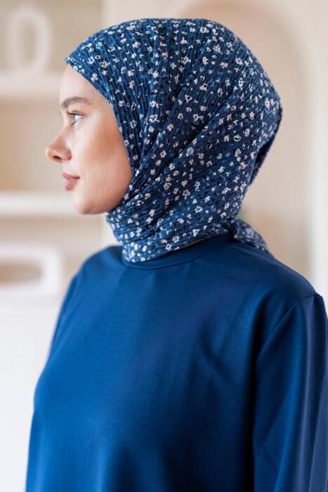 Kadın Ütü İstemeyen Çakıl Desen Bürümcük Şal 190*80 Cm İNDİGO BEYAZ 