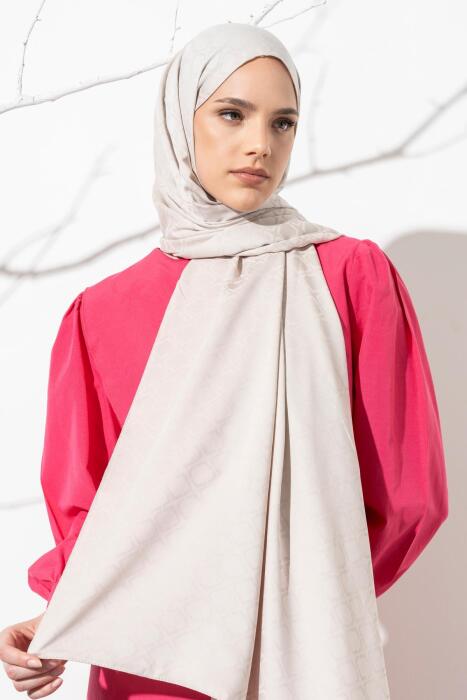 Kadın Geometrik Desen Jakarlı Şal BEJ 