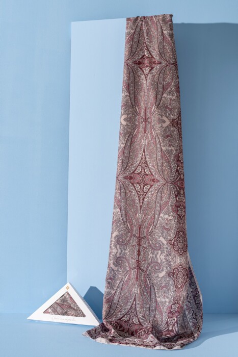 Kadın Etnik Desen Soft Nysa Şal KREM BORDO - Jawel