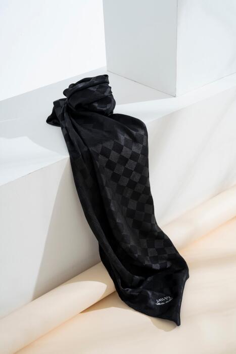 Kadın Dama Desenli Jakarlı Eşarp 100x100 Cm SİYAH - Jawel