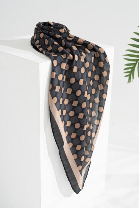 Kadın Tesettür Digital Desen 2 Soft Eşarp SİYAH HARDAL 