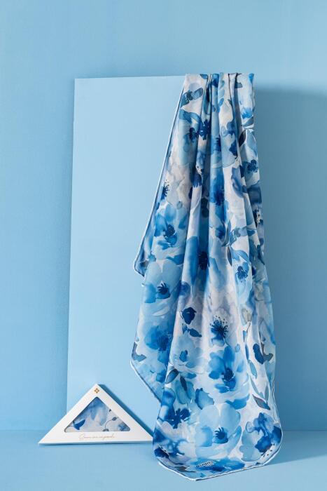 Kadın Desenli Peonia Soft Eşarp İNDİGO - Jawel