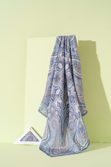 Kadın Etnik Desenli Soft Eşarp BEBE MAVİ - Jawel