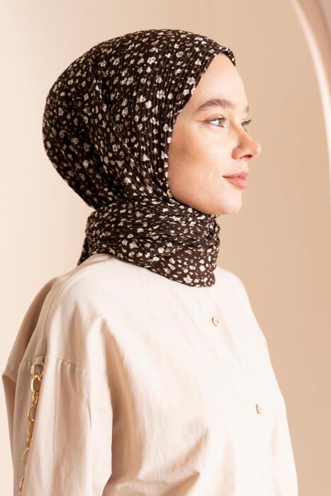 Kadın Ütü İstemeyen Çakıl Desen Bürümcük Şal 190*80 Cm KAHVE KREM 