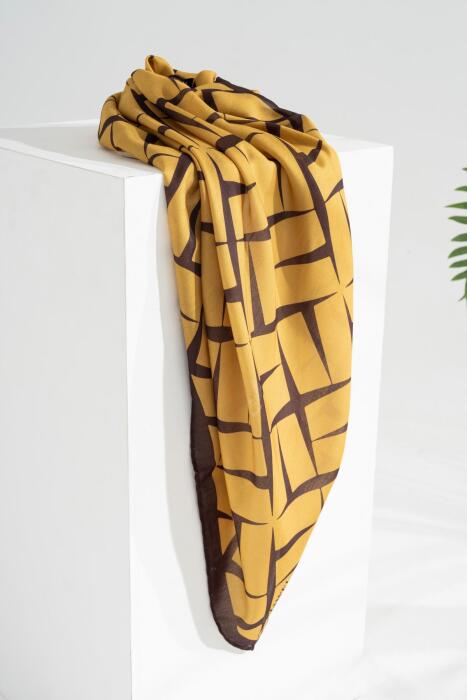 Kadın Tesettür Digital Desen 3 Soft Eşarp KOYU YAĞ YEŞİL - Jawel