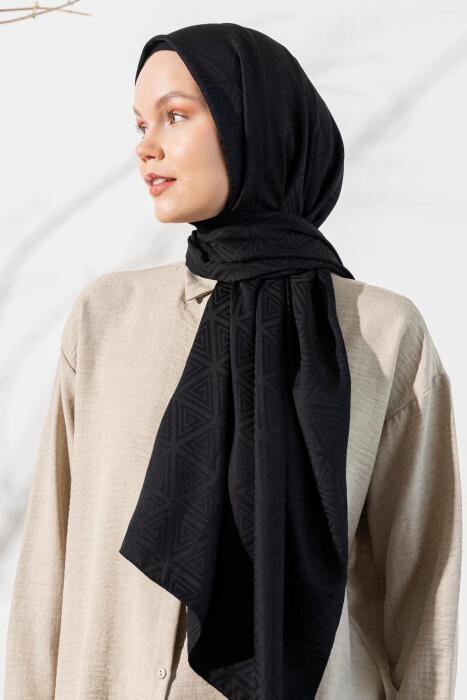 Kadın Piramit Desenli Jakarlı Şal SİYAH 