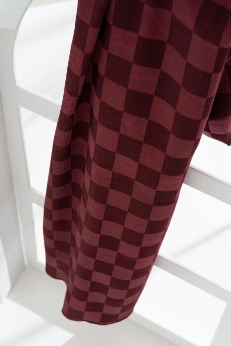 Kadın Dama Desenli Tesettür Jakarlı Şal 185x70 Cm BORDO - Jawel