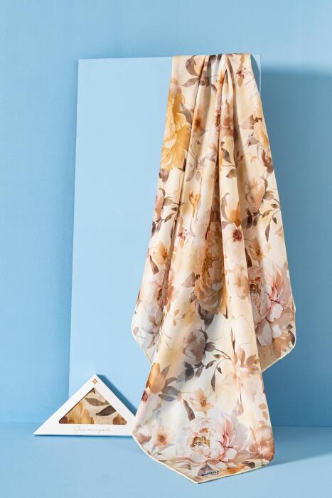 Kadın Çiçek Desenli Ephedra Soft Eşarp SARI - Jawel