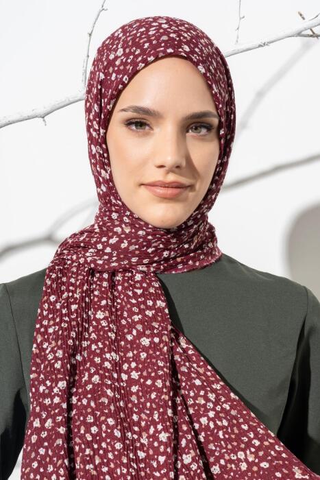 Kadın Ütü İstemeyen Çakıl Desen Bürümcük Şal 190*80 Cm BORDO 