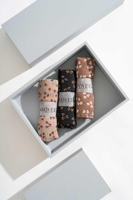 Kadın Kırışmaz Tesettür 3'lü Bürümcük Şal Paketi (Çikolata-Koyu Ceviz-Açık Kahve) - Jawel