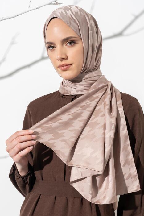 Kadın Tesettür Jakarlı Büyük Desen Kazayağı Şal AÇIK VİZON - Jawel