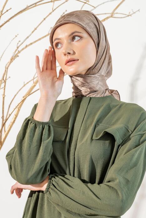 Kadın Mozaik Desenli Jakarlı Eşarp KOYU VİZON - Jawel