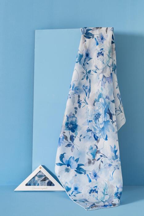Kadın Çiçek Desenli Ephedra Soft Eşarp İNDİGO - Jawel