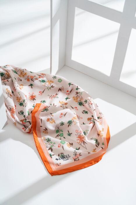 Kadın Digital Baskılı Çiçek Desen Soft Eşarp TURUNCU - Jawel