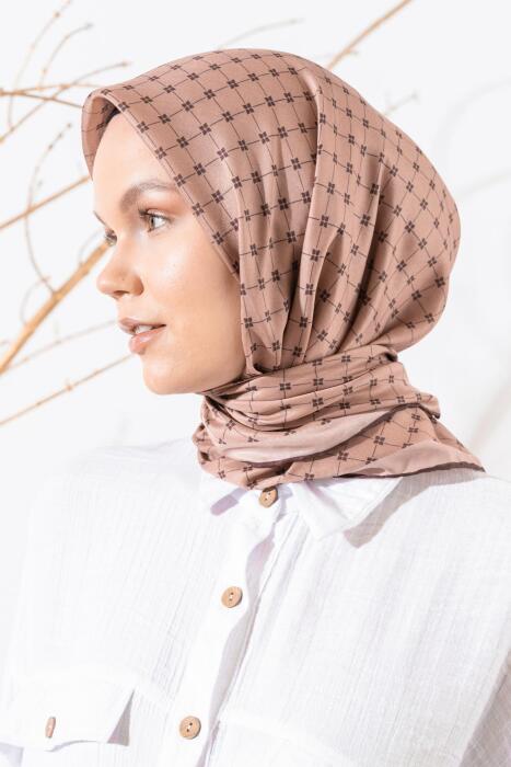 Kadın Küçük Kareli Soft Eşarp AÇIK KAHVE - Jawel