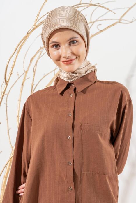 Kadın Mozaik Desenli Jakarlı Eşarp VİZON - Jawel