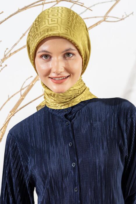 Kadın Mozaik Desenli Jakarlı Eşarp YAĞ YEŞİLİ - Jawel