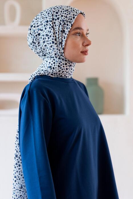 Kadın Ütü İstemeyen Çakıl Desen Bürümcük Şal 190*80 Cm BEYAZ LACİVERT - Jawel