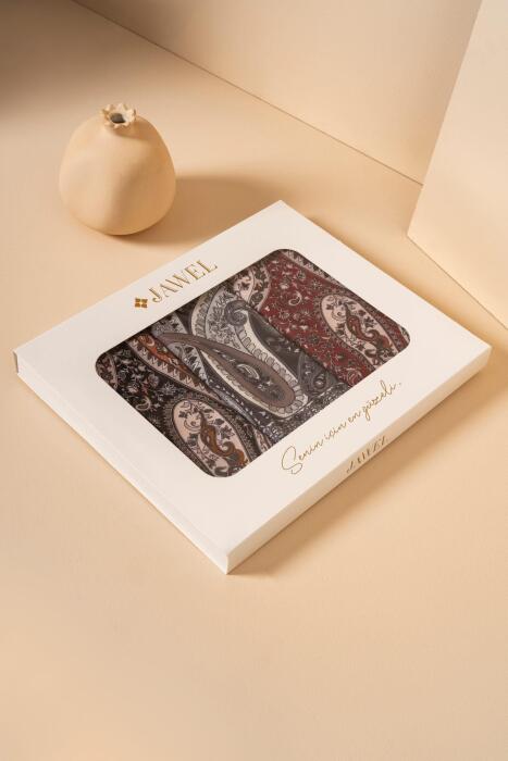 Kadın Etnik Desen Soft Şal Paketi Prusa (Bordo-Petrol-Lila) - Jawel