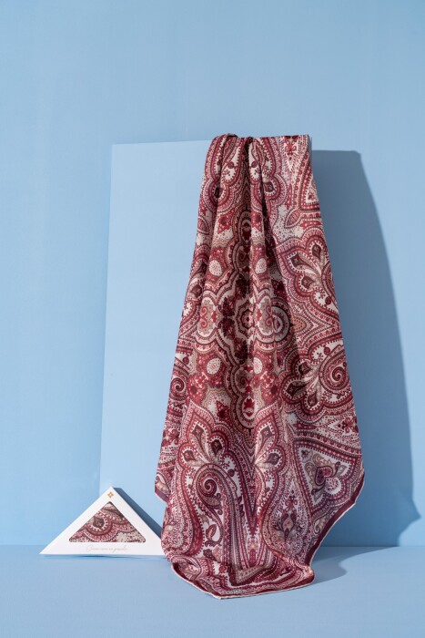 Kadın Etnik Desenli Soft Eşarp KREM BORDO - Jawel