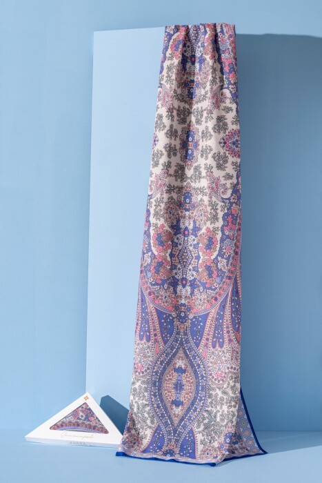 Kadın Etnik Desen Soft Alinda Şal İNDİGO - Jawel