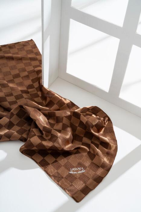 Kadın Dama Desenli Jakarlı Eşarp 100x100 Cm KAHVE - Jawel