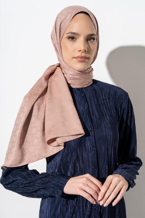 Kadın Geometrik Desen Jakarlı Şal VİZON - Jawel