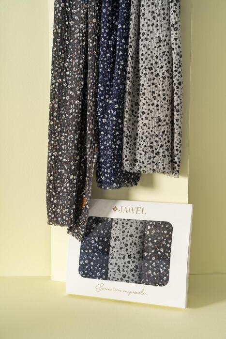 Kadın Kırışmaz Tesettür 3'lü Bürümcük Şal Paketi (Açık Gri-Lacivert-Füme) - Jawel