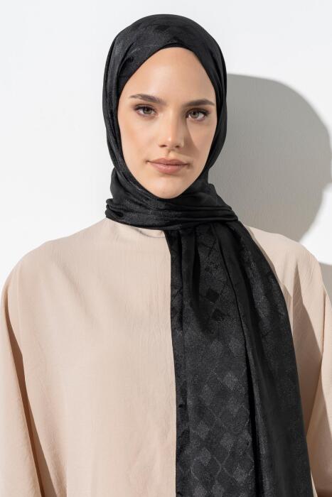 Kadın Tesettür Karışımlı Jakarlı Şal SİYAH - Jawel