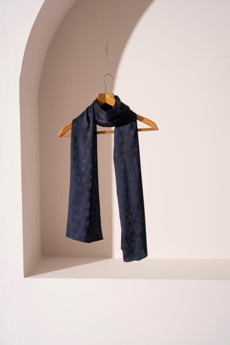 Kadın Tesettür Karışımlı Jakarlı Şal LACİVERT - Jawel