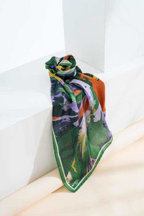 Kadın Digital Baskılı Fırça Desen Soft Eşarp 90x90 Cm ZÜMRÜT - Jawel