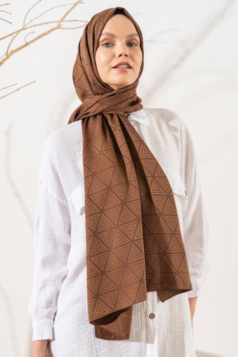 Kadın Piramit Desenli Jakarlı Şal KAHVE - Jawel