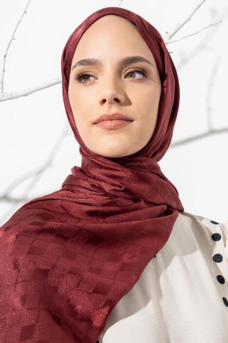 Kadın Tesettür Karışımlı Jakarlı Şal BORDO - Jawel