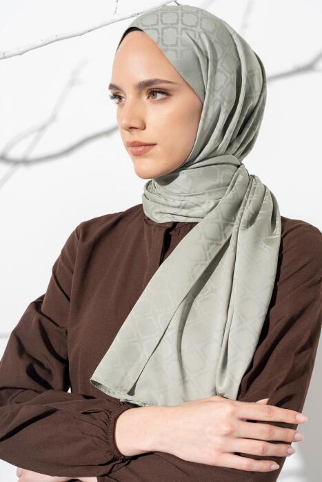 Kadın Geometrik Desen Jakarlı Şal AÇIK HAKİ - Jawel