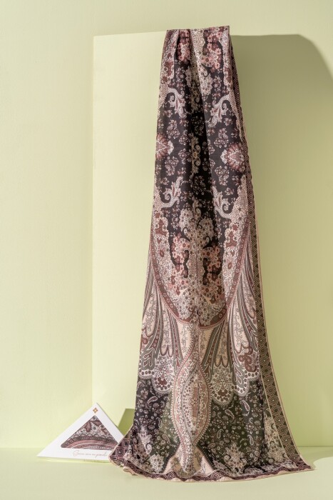 Kadın Etnik Desen Soft Alinda Şal SİYAH KREM - Jawel