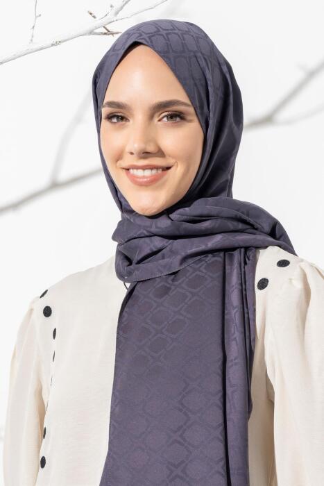 Kadın Geometrik Desen Jakarlı Şal ANTRASİT 