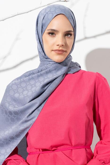 Kadın Geometrik Desen Jakarlı Şal KOYU GRİ 
