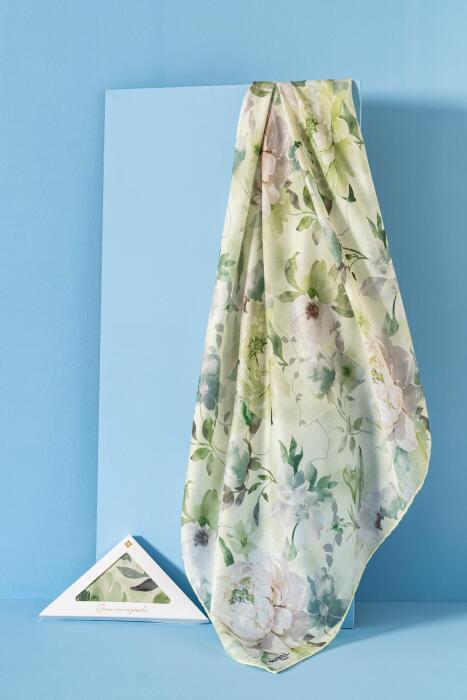 Kadın Çiçek Desenli Ephedra Soft Eşarp YEŞİL - Jawel