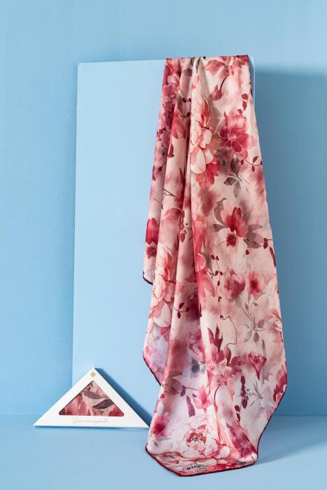 Kadın Çiçek Desenli Ephedra Soft Eşarp KREM BORDO - Jawel