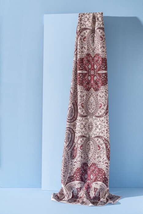 Kadın Etnik Desen Soft Şal Prusa 152.04.0003 KREM BORDO - Jawel