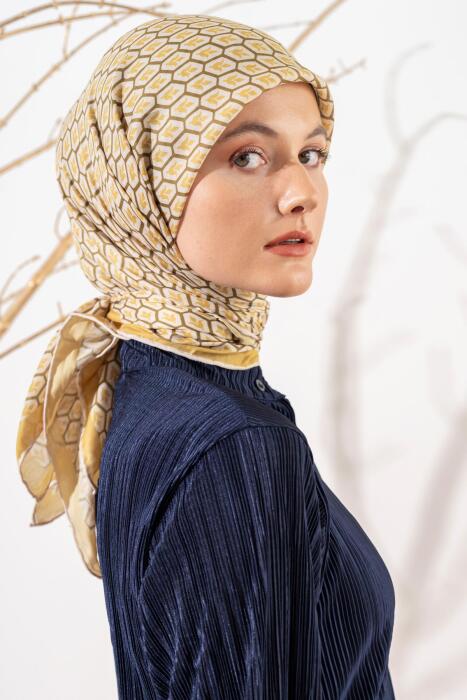 Kadın Lale Desen Soft Eşarp YAĞ YEŞİLİ 