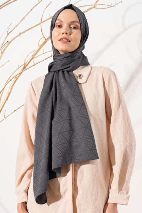 Kadın Piramit Desenli Jakarlı Şal ANTRASİT 